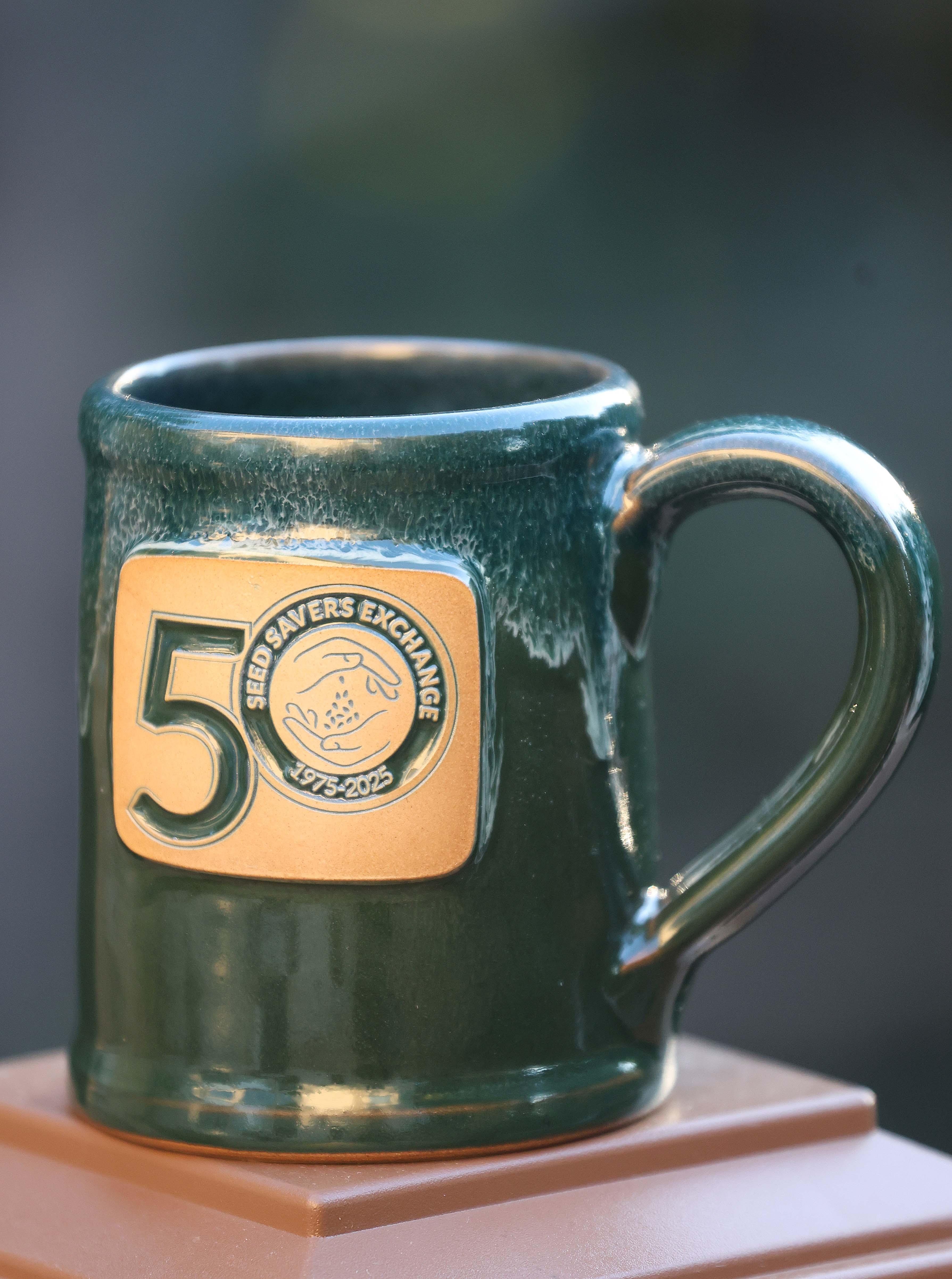 Blue 50th Anniversary logo mug